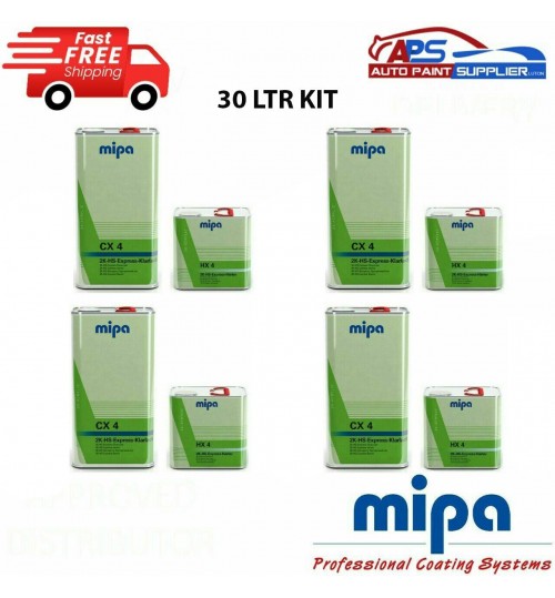 4 X MIPA CX 4 EXPRESS KLARLACK CLEARCOAT LACQUER WITH HX 4 HARDENER - 7.5LTR KIT